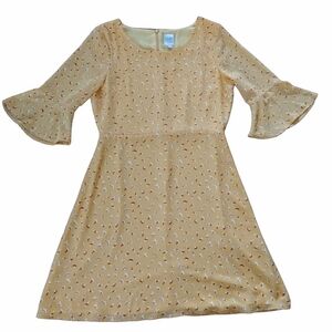 Twik bird print fit and flare dress in yellow sz M